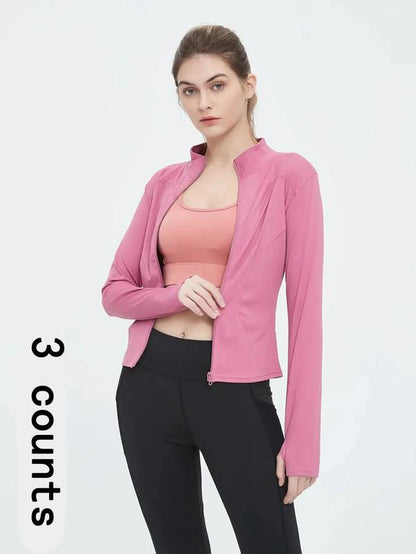 Women'S Thumb Holes Solid Zip up Mock Neck Spring Sports Jacket, Back to School Outfits, Fashion Long Sleeve Sports Outerwear for Tennis Pickleball Gym Yoga Workout Running, Define Jacket, Bbl Jackets, Women'S Sportswear Sports Wear